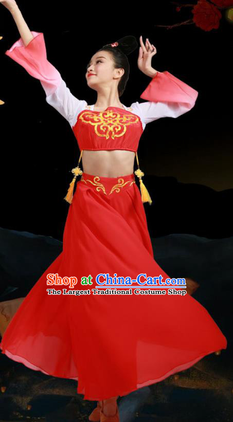 Top Chinese Classical Dance Red Dress Woman Group Dance Garment Costume Traditional Court Dance Performance Clothing