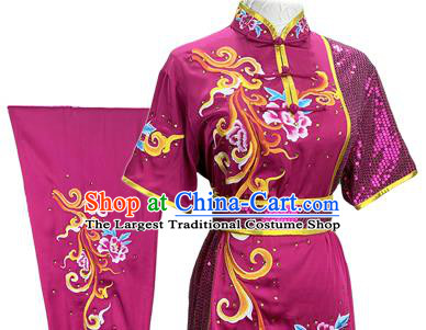 Chinese Kung Fu Garment Costumes Martial Arts Embroidered Peony Purple Outfits Wushu Competition Clothing