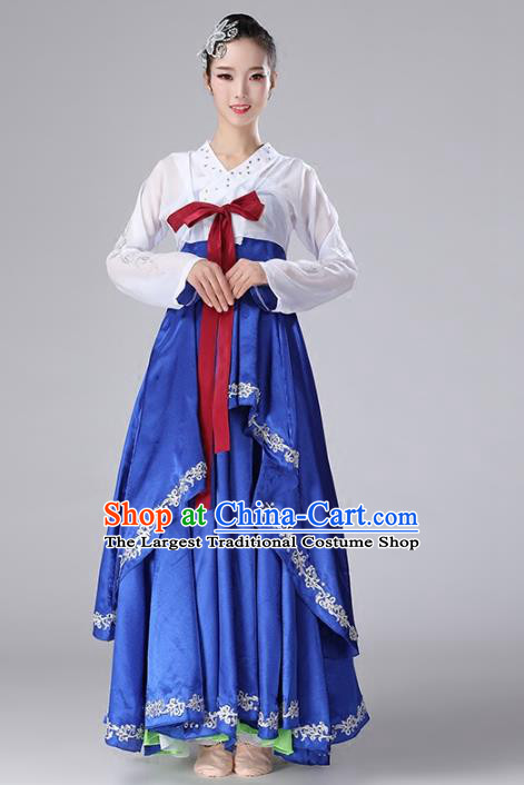 China Korea Nationality Stage Performance Clothing Korean Minority Folk Dance Royalblue Dress Ethnic Female Drum Dance Garments