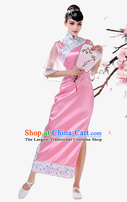 Top Chinese Woman Stage Performance Clothing Classical Umbrella Dance Garment Costume Traditional Fan Dance Pink Qipao Dress