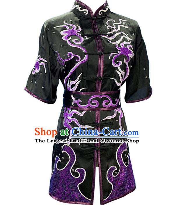 China Wushu Competition Garment Costume Female Kung Fu Clothing Martial Arts Embroidered Black Uniforms