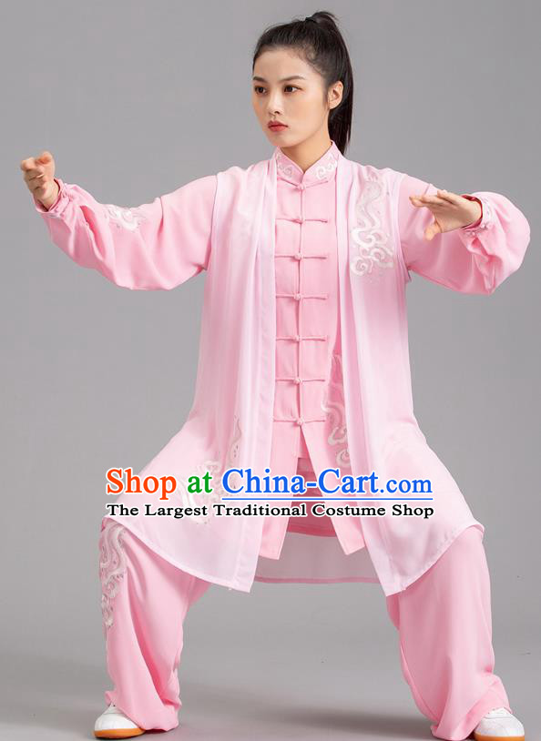 Chinese Tai Ji Embroidered Clouds Pink Outfits Tai Chi Performance Clothing Martial Arts Kung Fu Competition Garments