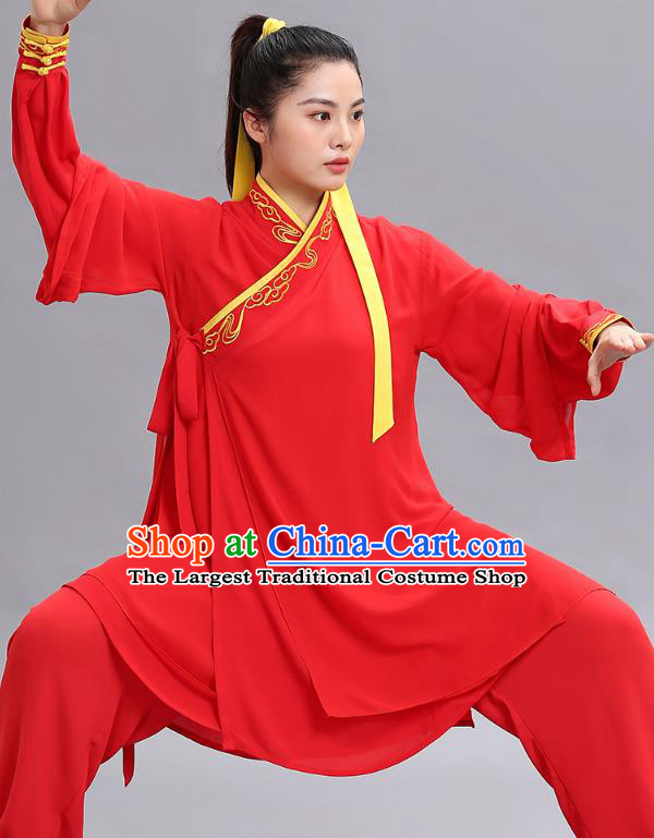 Chinese Martial Arts Performance Garments Tai Ji Chuan Embroidered Red Outfits Tai Chi Kung Fu Competition Clothing