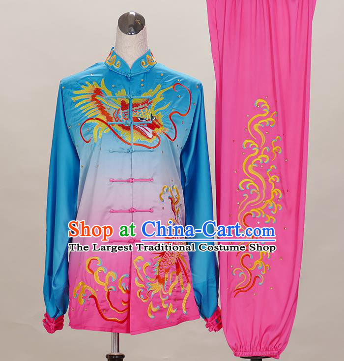 China Tai Chi Competition Embroidered Dragon Uniforms Martial Arts Garment Costumes Kung Fu Tai Ji Performance Suits