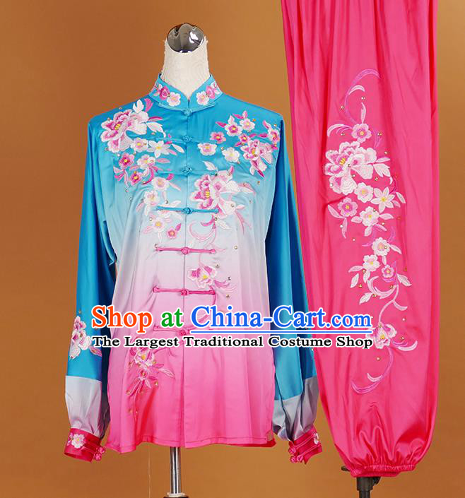 Chinese Wushu Competition Garment Costume Kung Fu Tai Chi Performance Suits Martial Arts Embroidered Flowers Outfits