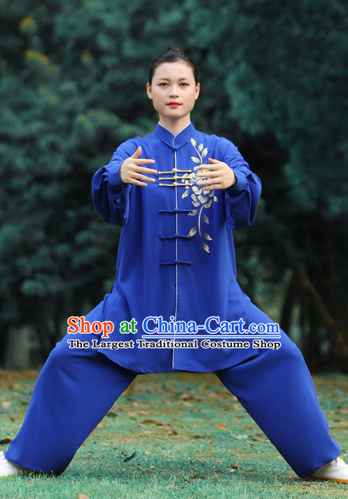 Chinese Martial Arts Kungfu Competition Garments Tai Ji Chuan Printing Royalblue Outfits Tai Chi Performance Clothing