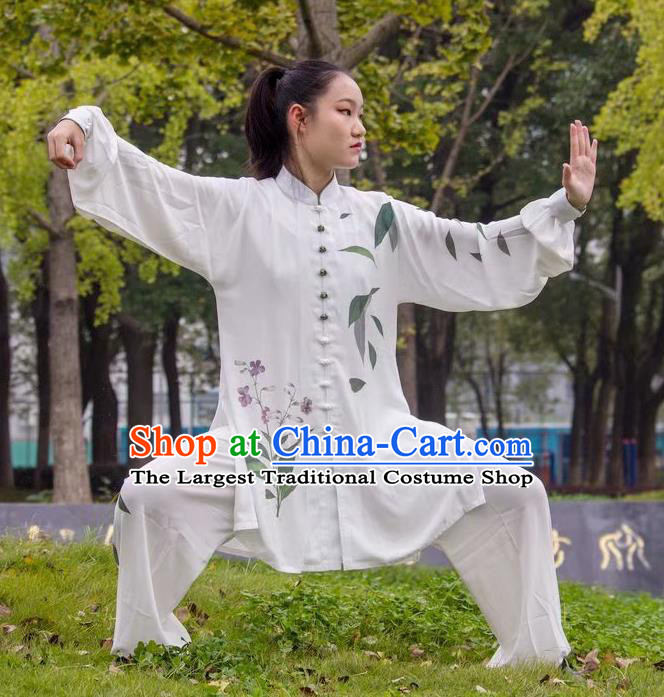 Chinese Martial Arts Printing White Outfits Kung Fu Wushu Competition Clothing Tai Chi Sword Performance Suits