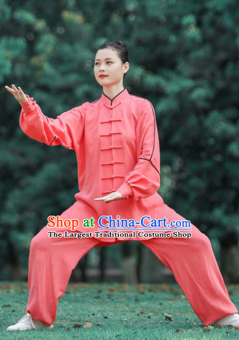 Chinese Tai Chi Group Competition Clothing Martial Arts Kungfu Performance Garments Tai Ji Chuan Pink Long Sleeve Outfits