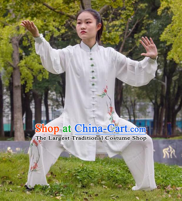 Chinese Kung Fu Wushu Competition Clothing Tai Chi Performance Suits Martial Arts Embroidered White Outfits