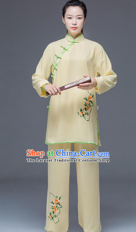 Chinese Martial Arts Performance Garment Kung Fu Competition Suits Wing Chun Embroidered Yellow Outfits Tai Chi Clothing