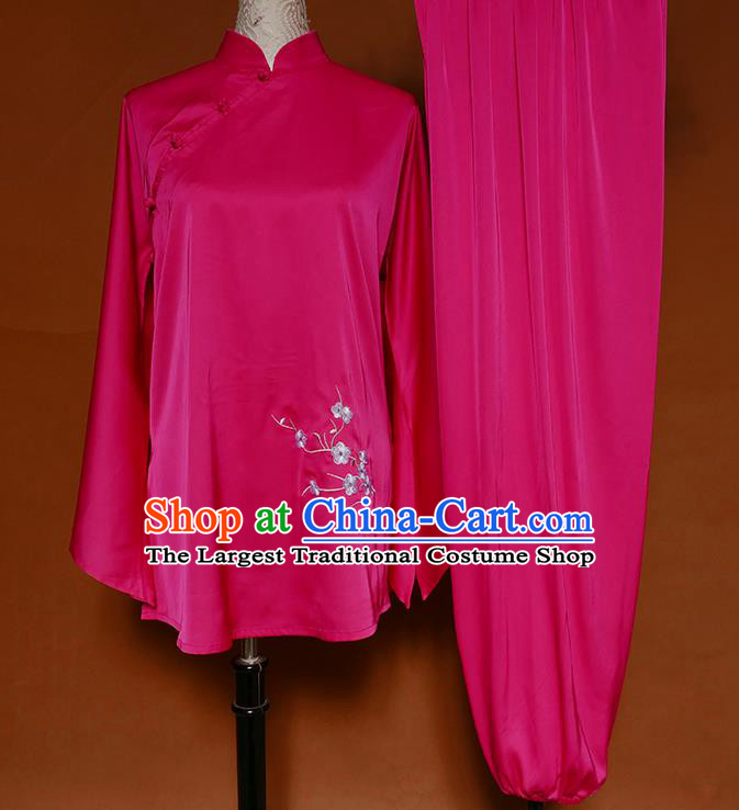 Chinese Wushu Competition Garment Costume Kung Fu Tai Chi Performance Suits Martial Arts Embroidered Plum Rosy Outfits