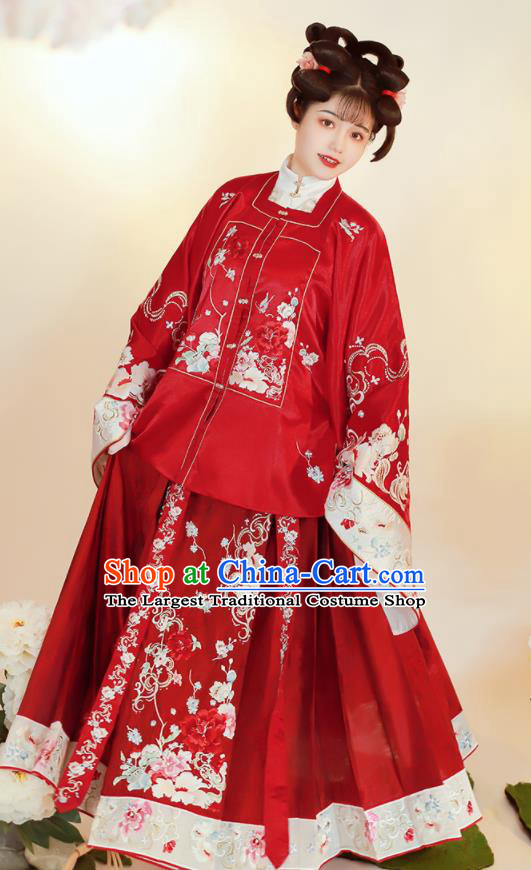 China Ancient Court Lady Wedding Red Hanfu Dress Clothing Ming Dynasty Embroidered Historical Garment Costumes for Women