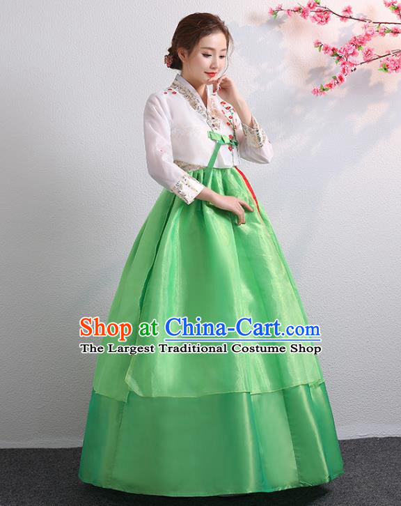 Asian Korea Traditional Wedding Outfits Bride Dress Ancient Court Garment Costumes Korean Palace Princess Embroidered White Blouse and Green Dress