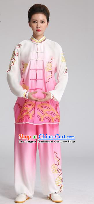 China Tai Chi Martial Arts Clothing Kung Fu Competition Outfits Tai Ji Training Embroidered Pink Suits