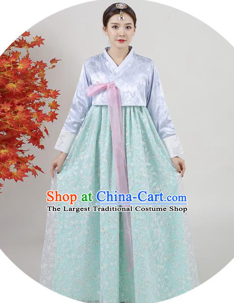 Korean Court Hanbok Blue Blouse and Green Dress Classical Dance Outfits Traditional Wedding Dress Asian Korea Ancient Bride Garment Costumes