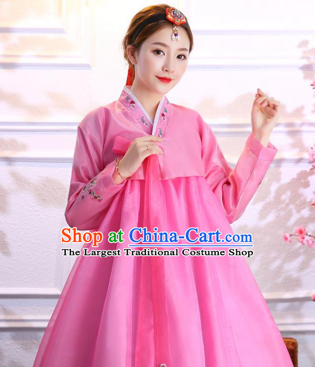 Korea Ancient Princess Clothing Traditional Hanbok Embroidered Pink Blouse and Dress Asian Korean Court Uniforms