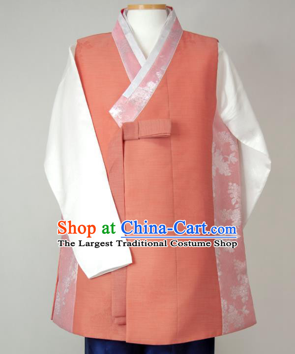 Korean Traditional Bridegroom Costumes Festival Clothing Wedding Hanbok Korea Young Man Jacinth Vest White Shirt and Navy Pants