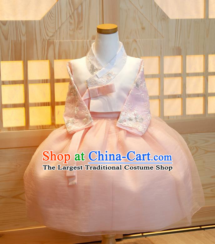 Korea Children Princess Hanbok Clothing Girl Festival Fashion White Shirt and Pink Dress Korean Traditional Garment Costumes