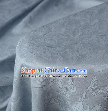 Chinese Blue Gambiered Guangdong Gauze High Quality Cheongsam Cloth Classical Peony Butterfly Pattern DIY Fabric Silk Fabric