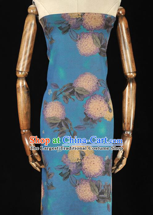 Chinese Silk Cloth Cheongsam Blue Gambiered Guangdong Gauze Traditional Hydrangea Pattern Dress Fabric