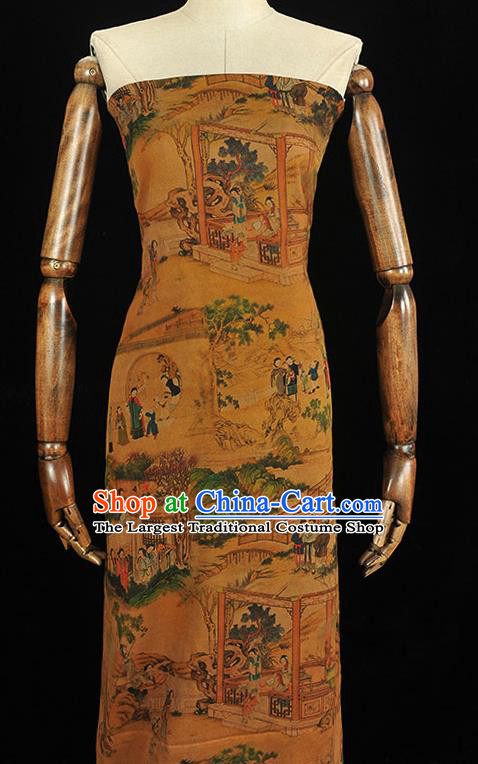 Chinese Ginger Gambiered Guangdong Gauze Cheongsam Silk Cloth Traditional Chang An View Pattern DIY Dress Fabric