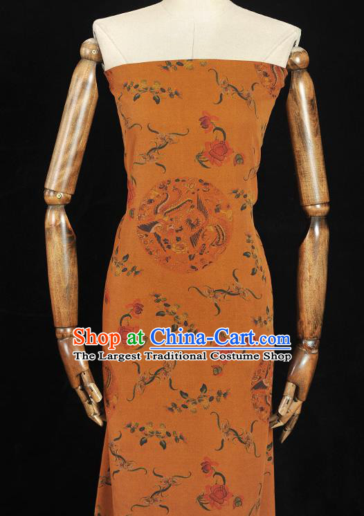 Chinese Cheongsam Ginger Silk Cloth Gambiered Guangdong Gauze Traditional Phoenix Peony Pattern Dress Fabric