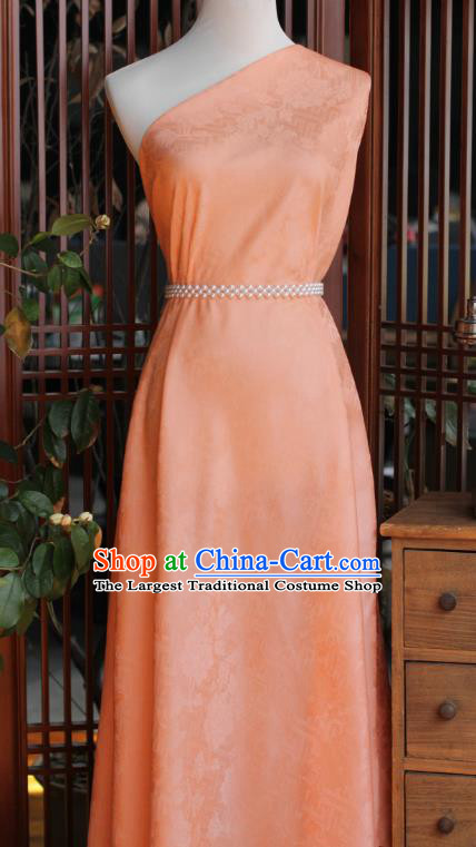 Chinese Jacquard Tapestry Cloth Traditional Qipao Dress Drapery Orange Silk Fabric Classical Peony Pattern Brocade