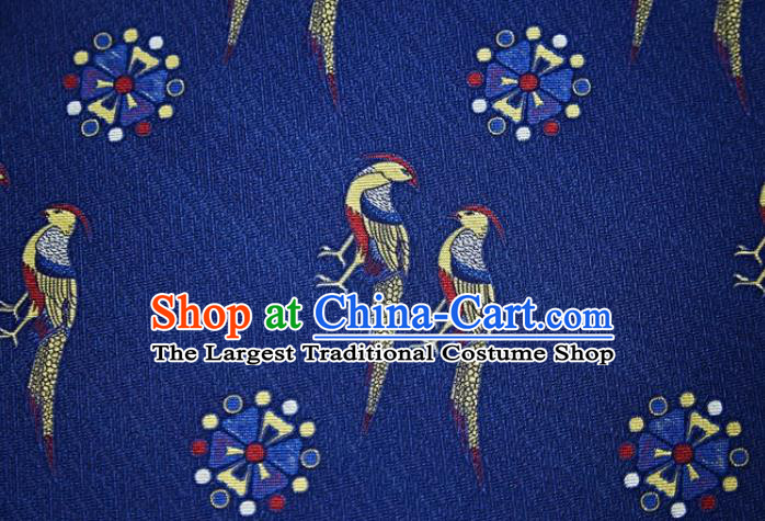 Chinese Royalblue Silk Fabric Classical Birds Pattern Song Brocade Cloth Jacquard Tapestry Material Traditional Hanfu Dress Drapery