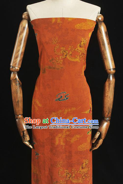 Chinese Traditional Dragon Phoenix Pattern Dress Fabric Cheongsam Silk Cloth Orange Gambiered Guangdong Gauze