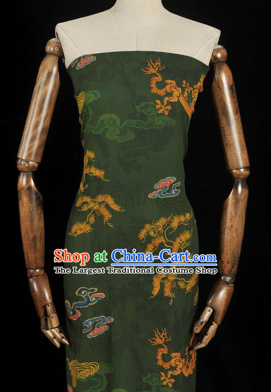 Chinese Deep Green Gambiered Guangdong Gauze Traditional Dragon Phoenix Pattern Dress Fabric Cheongsam Silk Cloth