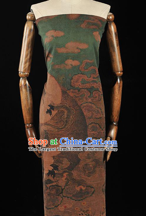 China Qipao Dress Cloth Drapery Classical Cloud Crane Pattern Silk Fabric Traditional Green Gambiered Guangdong Gauze