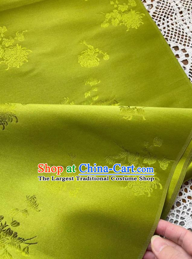 Top Chinese Traditional Green Brocade Drapery Cheongsam Silk Fabric Classical Jacquard Chrysanthemum Satin Cloth