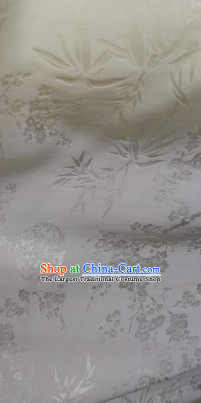 Chinese Traditional Cheongsam Jacquard Brocade Drapery Silk Fabric Classical Plum Bamboo Pattern White Satin Cloth