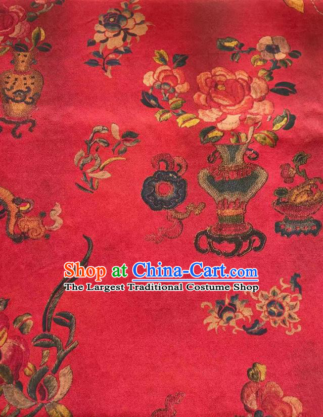 Chinese Classical Peony Pattern Red Brocade Cloth Qing Dynasty Tapestry Material Traditional Qipao Dress Drapery Silk Fabric