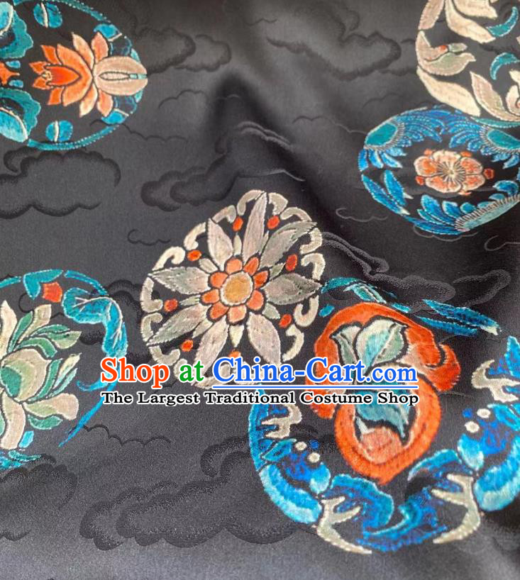 Chinese Traditional Qing Dynasty Drapery Silk Fabric Classical Clouds Pattern Black Brocade Cloth Tapestry Material