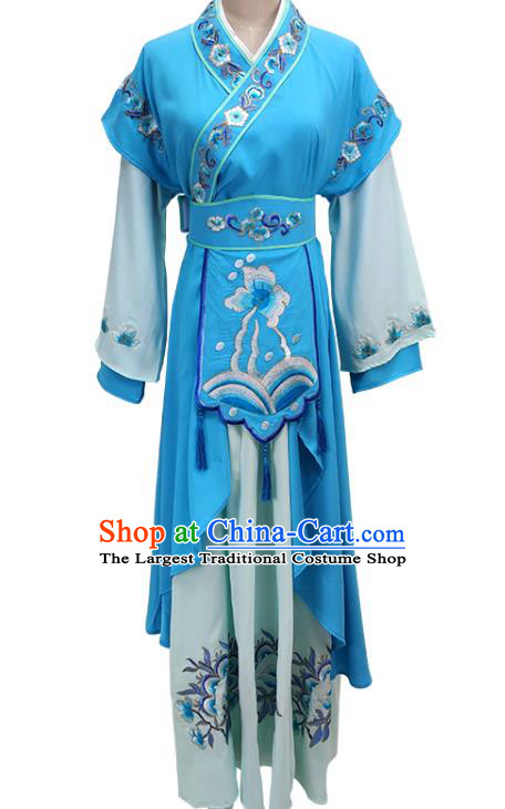 Chinese Traditional Peking Opera Young Lady Blue Dress Shaoxing Opera Court Maid Garment Beijing Opera Diva Clothing