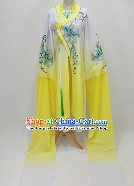 Chinese Traditional Peking Opera Diva Water Sleeve Dress Shaoxing Opera Young Beauty Garment Beijing Opera Actress Yellow Clothing