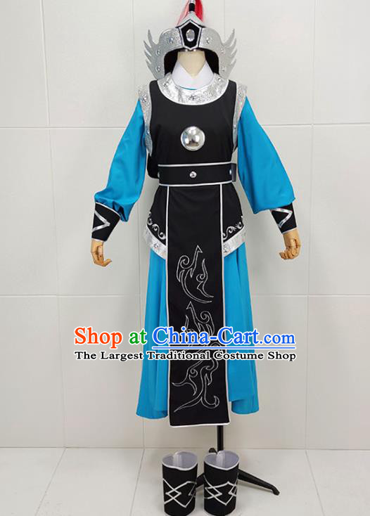 China Peking Opera Wusheng General Garments Traditional Beijing Opera Swordsman Clothing and Helmet