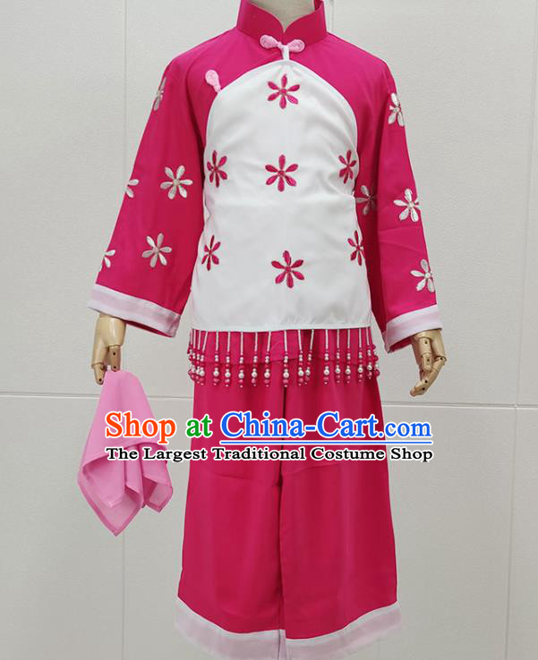 China Beijing Opera Country Lady Garment Costumes Opera Village Girl Rosy Outfits Clothing for Kids