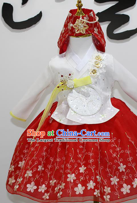 Traditional Korean Children Girl White Blouse and Red Dress Court Fashion Apparels Baby Princess Hanbok Clothing