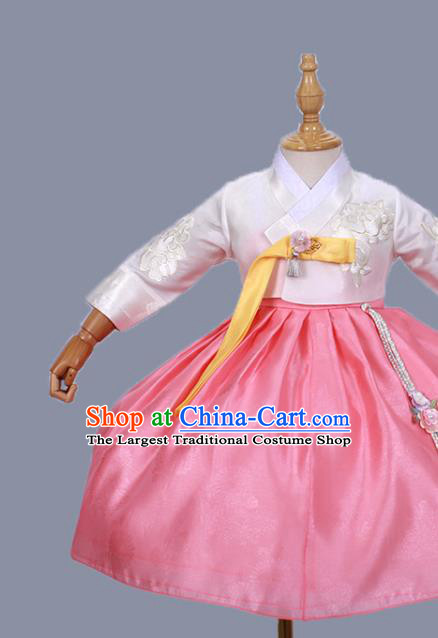 Traditional Korean Baby Princess Hanbok Clothing Children Girl White Blouse and Pink Dress Court Fashion Apparels