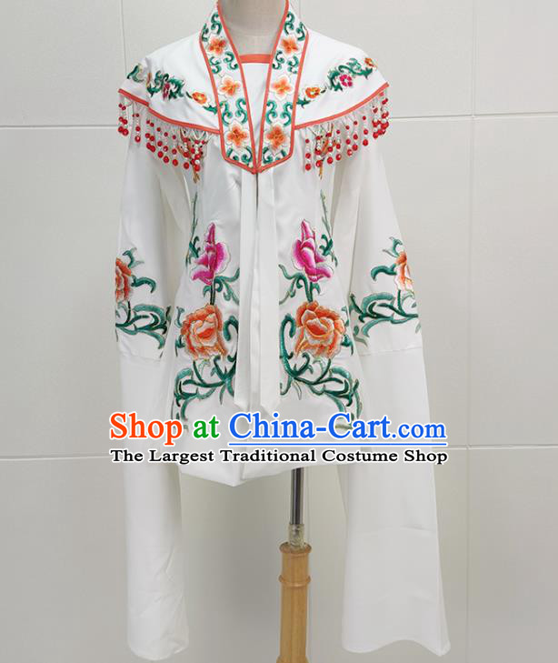 Chinese Traditional Shaoxing Opera Actress Garment Beijing Opera Princess Clothing Peking Opera Hua Tan Embroidered White Cape