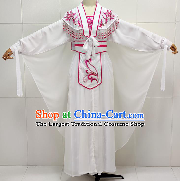 Chinese Traditional Shaoxing Opera Swordswoman Garment Beijing Opera Actress Clothing Peking Opera Young Woman White Dress