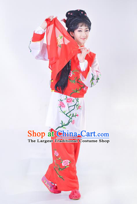 Chinese Beijing Opera Young Lady Clothing Peking Opera Servant Girl Dress Garment Traditional Shaoxing Opera Red Outfits