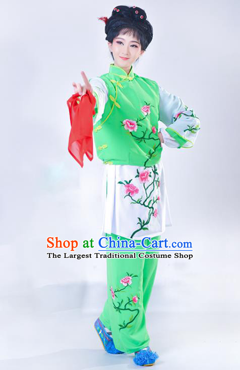 Chinese Peking Opera Servant Girl Dress Garment Traditional Shaoxing Opera Green Outfits Beijing Opera Young Lady Clothing
