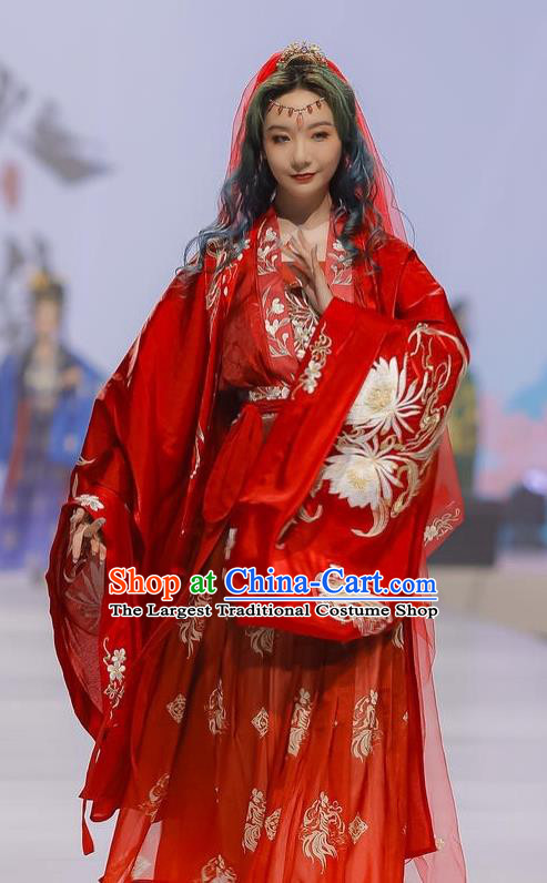 China Ancient Palace Princess Red Hanfu Dress Garments Traditional Tang Dynasty Young Beauty Historical Clothing