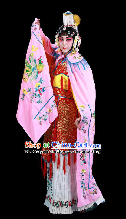 Chinese Beijing Opera Garment Empress Embroidered Cloak Clothing Traditional Peking Opera Hua Tan Pink Cape