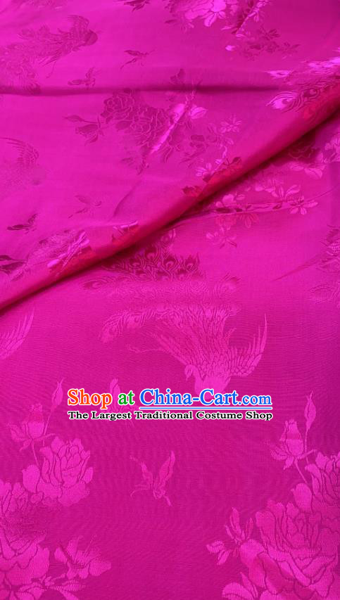 China Jacquard Rosy Tapestry Drapery Classical Butterfly Phoenix Pattern Silk Fabric Traditional Cheongsam Brocade Cloth