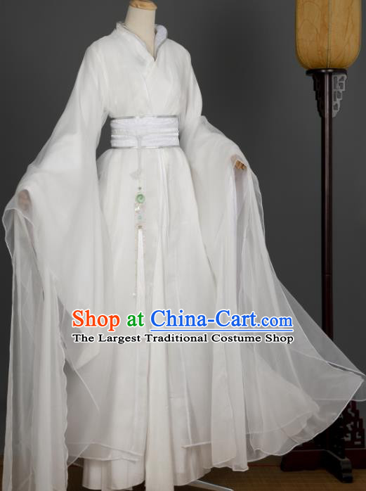 Chinese Traditional Cosplay Swordsman Chu Wanning Garment Costumes Ancient Young Knight White Hanfu Clothing