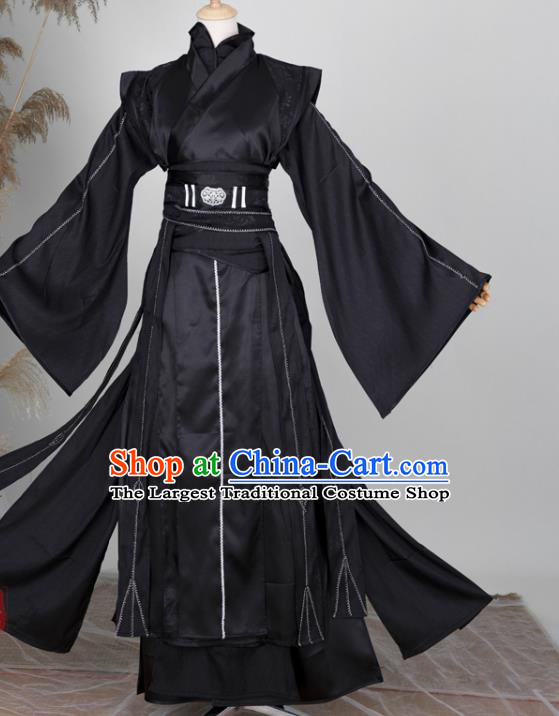 Chinese Ancient Swordsman Black Hanfu Clothing Traditional Cosplay Royal Highness Garment Costumes